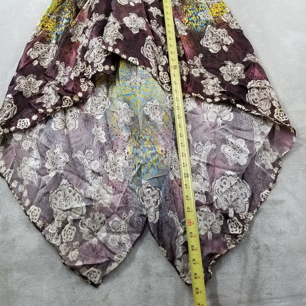 Vintage Y2K Maxi Dress 8 100% Silk Floral High Low Halter Brown Multi Boho Fairy - Picture 7 of 13